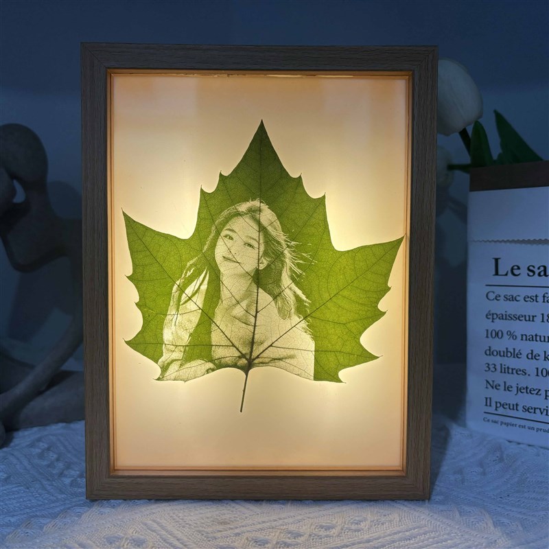 梧桐叶雕照片定制带灯发光相框创意节日生日礼物送女朋友老婆闺蜜