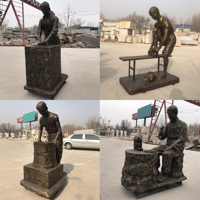 玻璃钢茶文化雕塑仿铜人物制茶工艺流程商业街广场喝茶人物雕塑