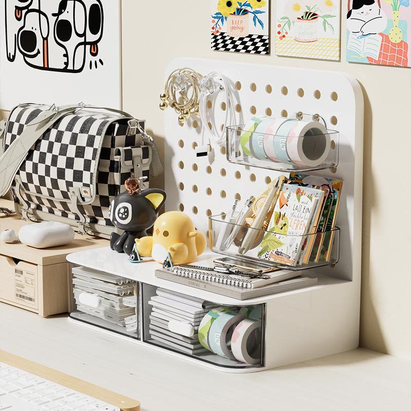 洞洞板桌面立式置物架奶油风卧室家用宿舍学习桌整理学生书桌收纳