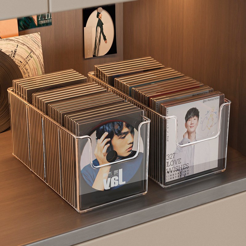 cd碟片架子桌面透明黑胶唱片z光碟存放盒光盘磁带收藏专辑收纳盒