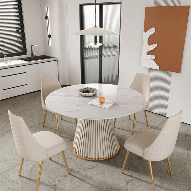 现代简约轻奢新款亮光岩板圆形餐桌家用小户型岩板餐桌椅组合圆型,住宅家具,大理石餐桌,淘宝优惠券,粉丝福利购,淘宝优惠卷