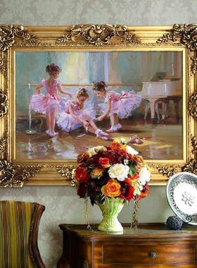 林格印象世界名画式油JD100920挂画芭蕾欧舞女孩印象派琴人物画钢