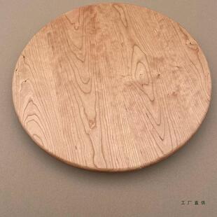 无品牌/实木桌木圆形转盘桌面桃木樱子茶几白蜡碳化圆桌转盘黑色