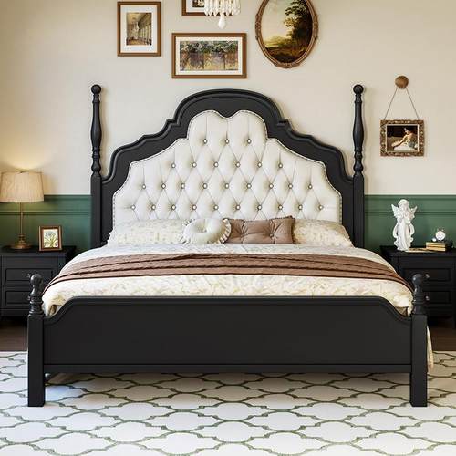 美式古实木奢床主卧1米公8双人大床美复式轻1米5现代简约主安ADO