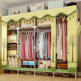 简易衣柜家用钢管加衣粗加出租房固2565D舍收纳挂衣架卧室组宿装