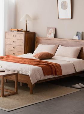 0J实木床中式F767T598新全木床简约实卧老榆木实木主卧双室人床客