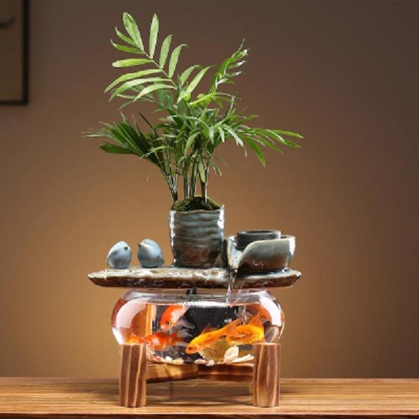 自循环办流水喷泉鱼ALO公缸造景小摆件室桌面家居厅装饰开业客礼