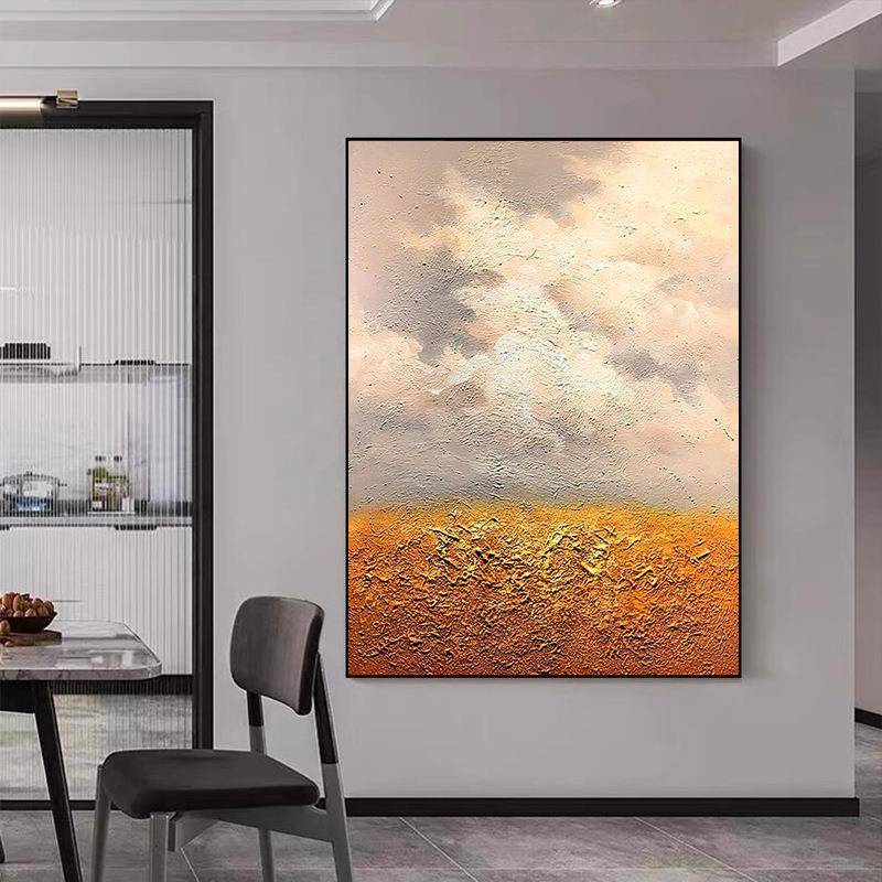 纯手绘油丙画抽象橙色麦田入客厅装TKK画烯石英砂肌饰理画玄关户
