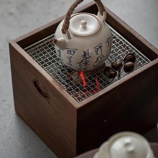 弥暖言日火钵碳箱胡ZHHOB 茶空间边炉茶 00桃式 木组合围炉煮茶套装