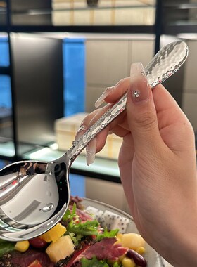 【亮闪闪 钻面波纹 】316不锈钢勺子喝汤勺圆头西餐勺调羹