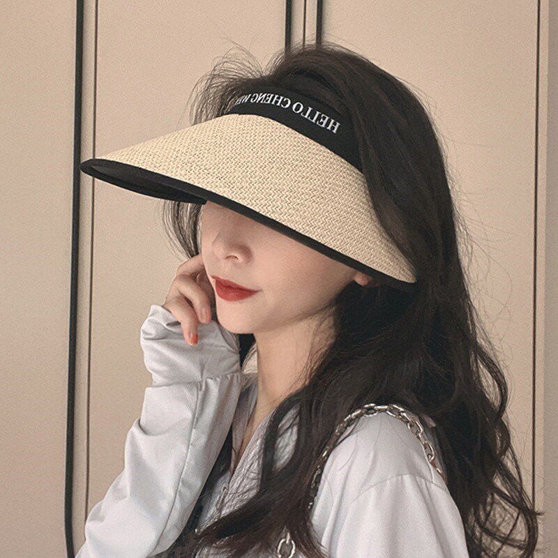 夏季旅游空顶防晒帽女大帽檐沙滩遮阳草帽骑车遮脸帽