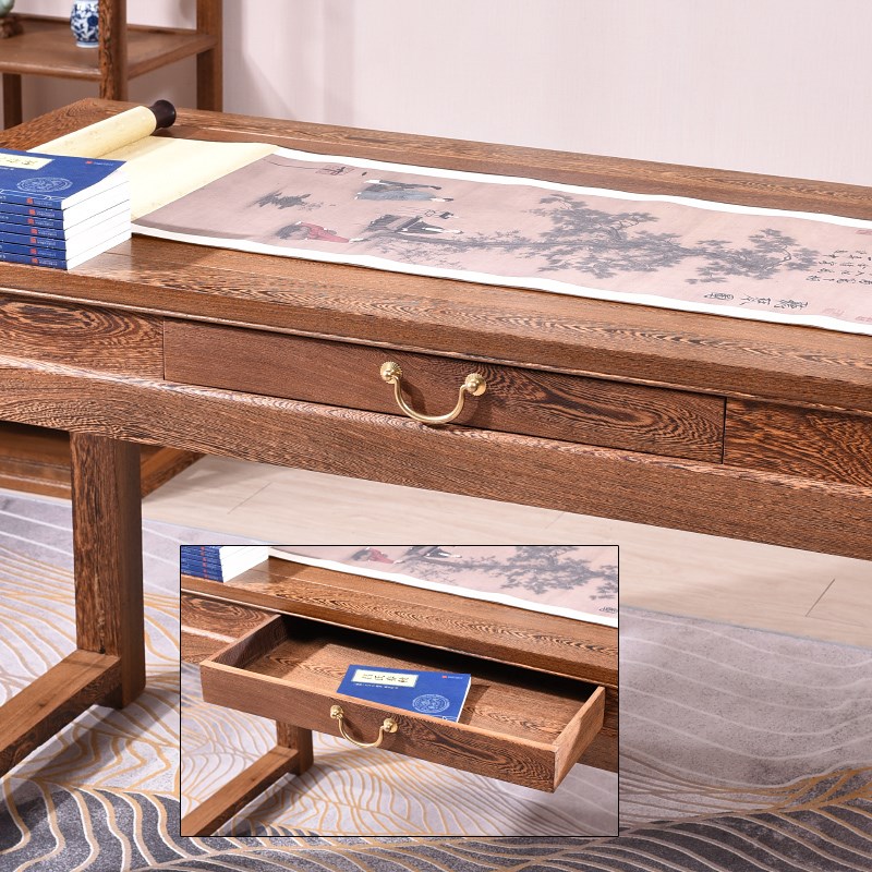 鸡翅木书桌书房 新中式实木书法桌红木书画桌 原木画案仿古办公桌