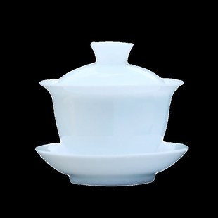 冰种玉瓷三才盖碗白瓷泡茶碗茶杯单个带盖陶瓷小号家用功夫茶具