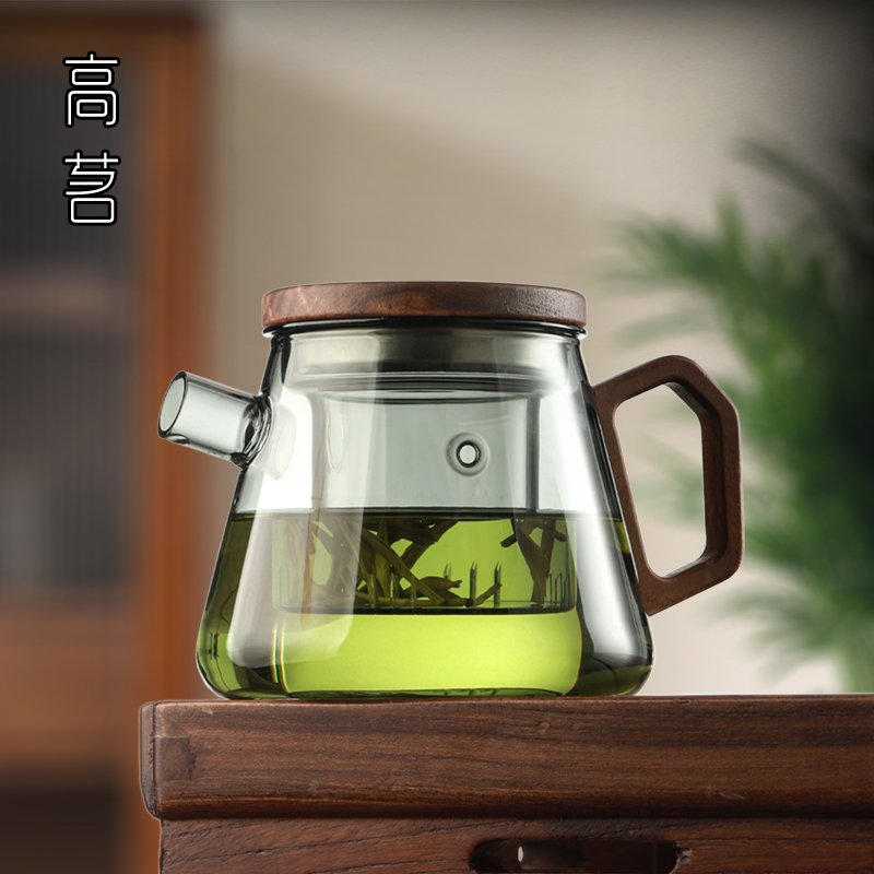木柄玻璃茶壶单壶家用茶水分离红茶泡茶杯加厚耐高温可加热煮茶器