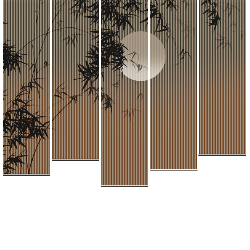 新中式升降水墨竹子挂式遮光屏风玄幻隔断卷帘半透明客厅茶室窗帘