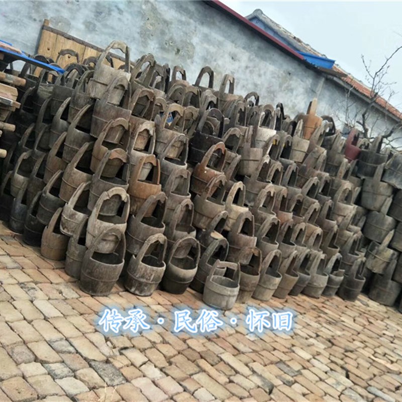 民俗怀旧老物件古代老木桶旧木盆老水桶手提旧木桶木盆实木花盆