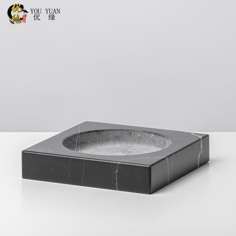 现代中式创意大理石绿植花盆摆件样板房售楼部桌面青苔花器装饰品