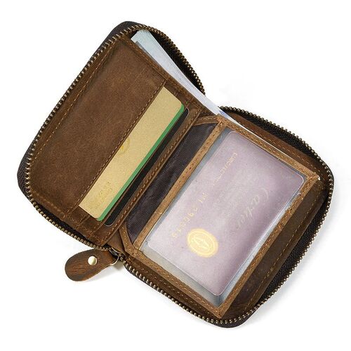 男士真皮短款钱包疯马皮拉链钱包简约小巧卡包个性零钱包