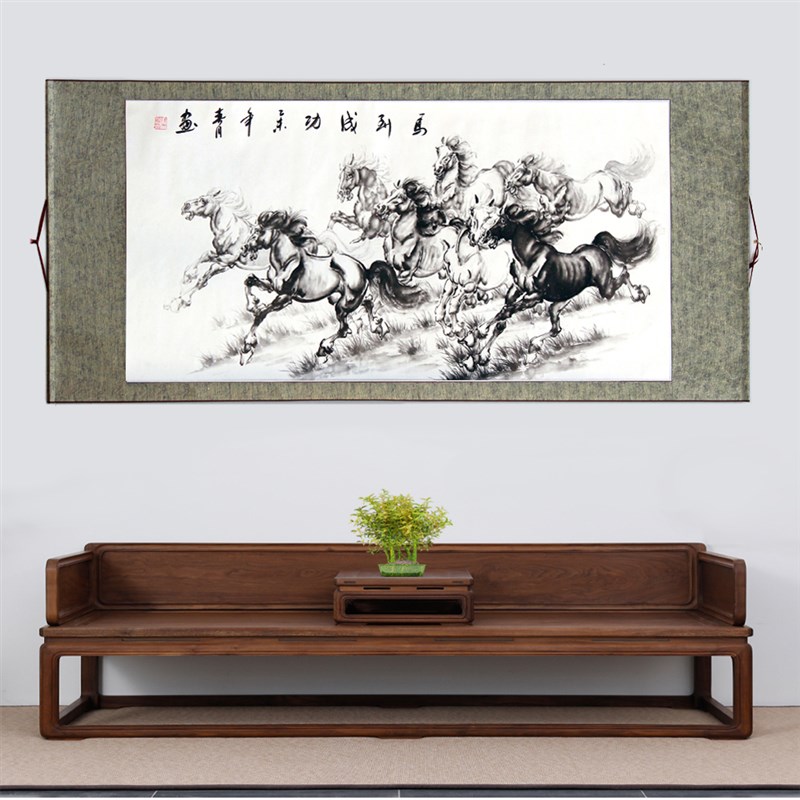 国画马图马到成功骏马办公室字画客厅装饰画卷轴玄关八骏图走兽徐