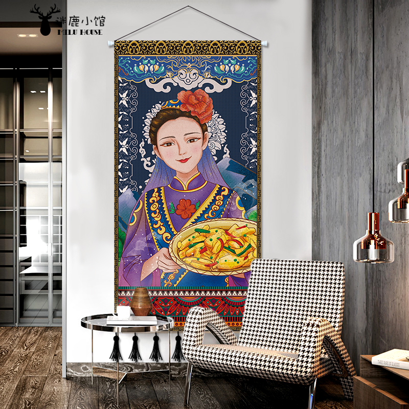 网红民族风布艺挂画客厅玄关装饰画走廊壁画艺术竖版挂画民宿挂毯图片