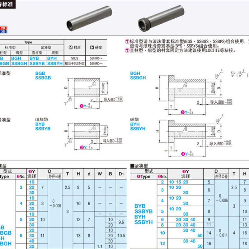 微型滚珠衬套导向轴用衬套米思米标准 BGH5-10/20/30