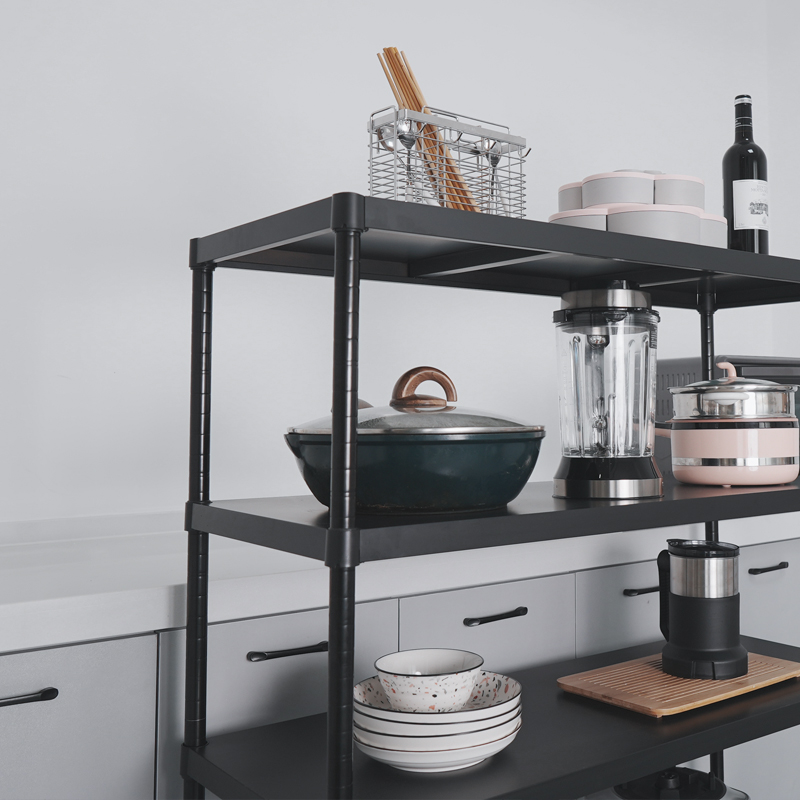 黑色碳钢置物架收纳整理厨房货架层架微波炉烤箱落地多功能储物架