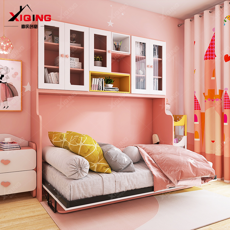 隐形床翻转正侧翻折叠床带书桌A柜一体小户型下翻墨菲壁床五金配