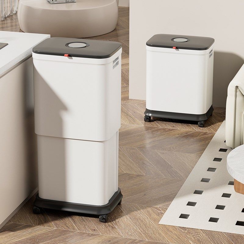 厨房专用垃圾桶家用2024新款带轮可移动大容量滑盖升降高款厨余桶