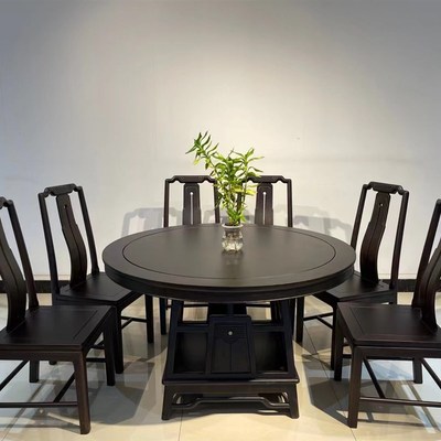 红木餐桌圆桌家用金花梨木新中式全D实木菠萝格餐桌椅组合原木家