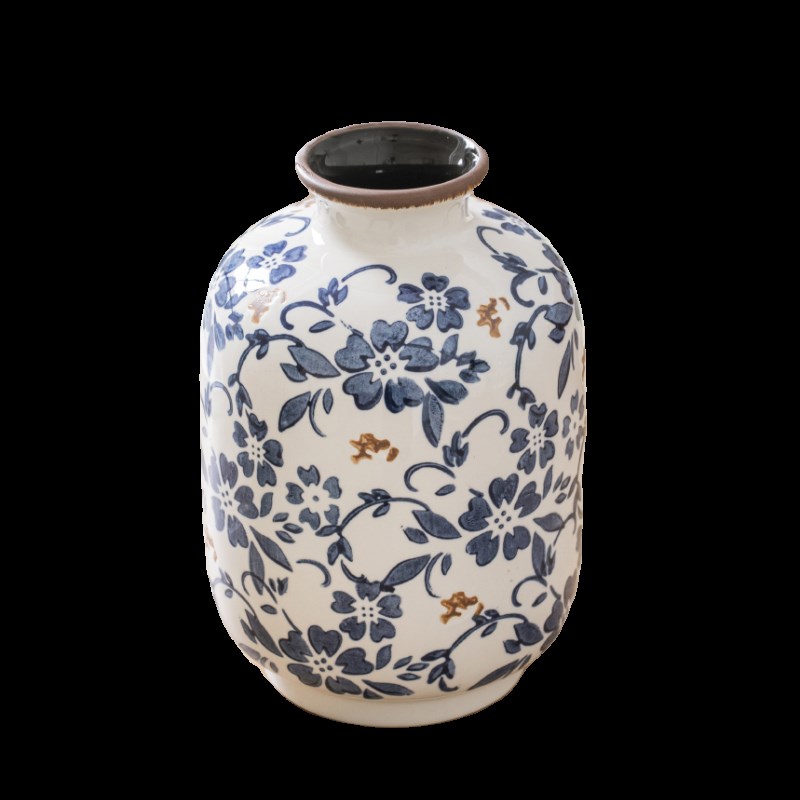 新中式复古青花瓷陶瓷花瓶客厅茶几插花J高级感水养鲜花绿植摆件