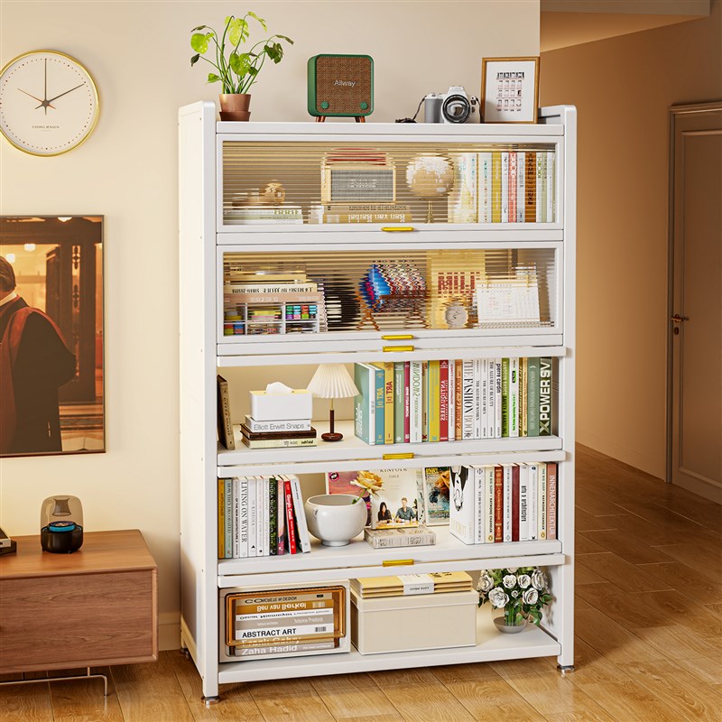 防尘书柜储d物柜一体靠墙钢制书架落地置物架家用客厅展示柜收纳