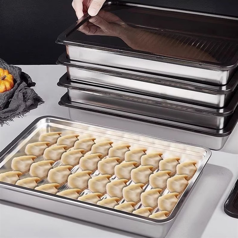 【/送盖】316不锈钢r饺子盒保鲜盘方盘带盖多用野餐多用收纳盒