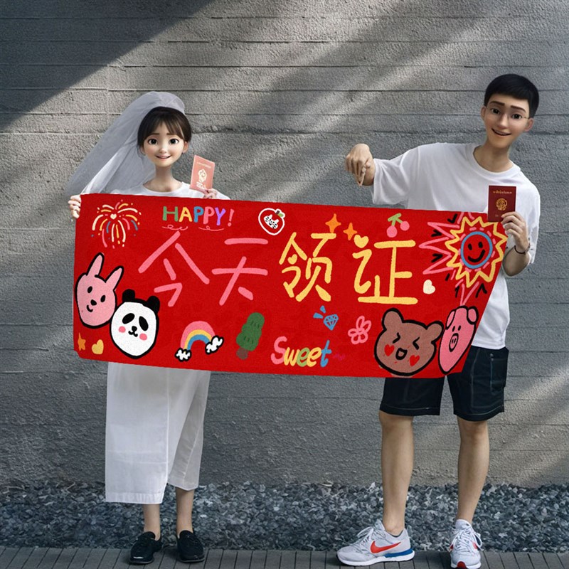今天领证登记拍照道具结婚仪式感跟拍小物件横幅摆拍Y神器工具喜