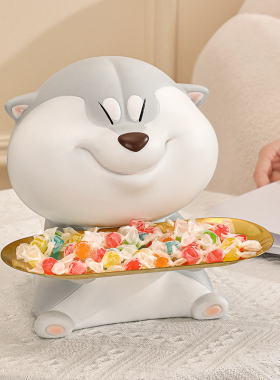 网红创意柴犬托盘玄关收纳纸巾盒客厅茶几餐P桌桌面收纳小狗摆件