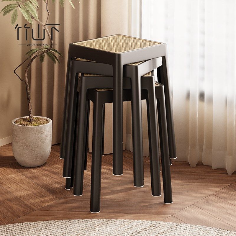 藤编凳子可叠放中古餐椅家用餐桌椅子轻奢高级感化妆凳方凳塑料凳,住宅家具,餐椅,淘宝优惠券,粉丝福利购,淘宝优惠卷