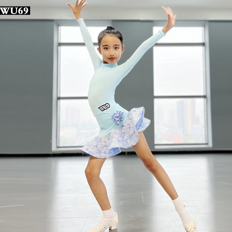 高级儿童拉丁舞练功服女舞蹈表演服装秋冬少儿拉丁舞服女长袖