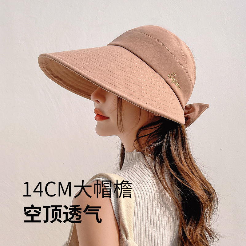 骑车太阳帽遮阳帽女夏季新款防紫外线大帽檐风吹不翻空顶防晒帽子