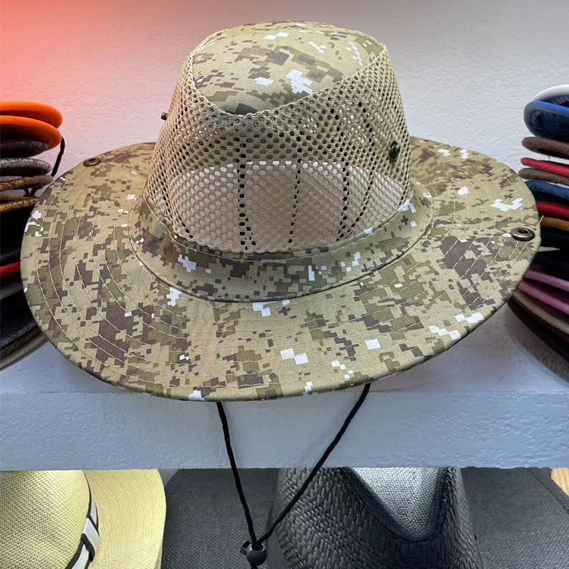 男士遮阳大檐帽钓鱼帽子夏季防晒帽户外休闲迷彩帽工地透气太阳帽
