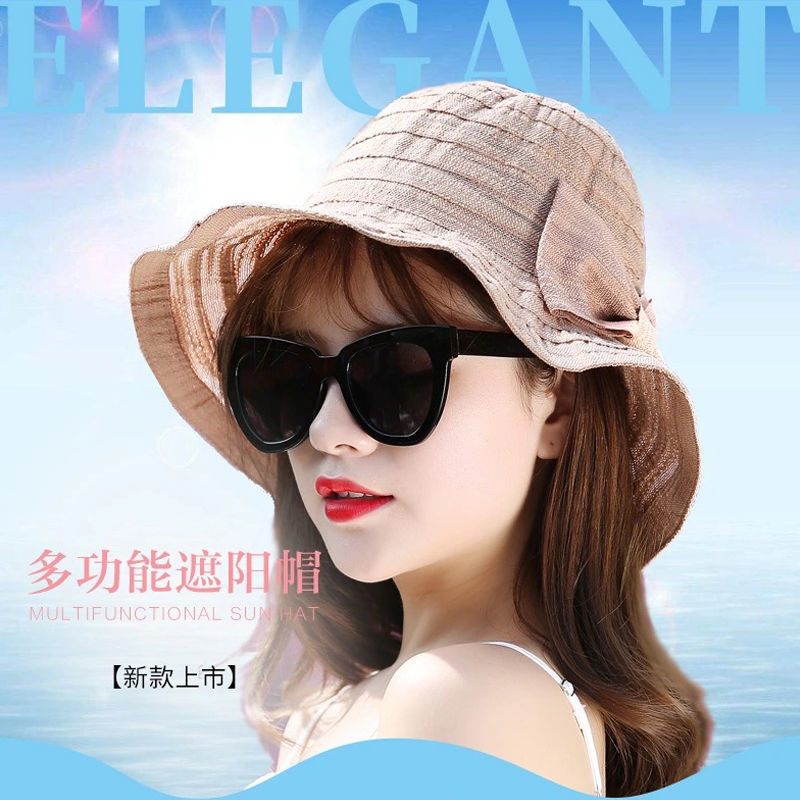 2025夏季遮太阳蝴蝶结帽子女新防晒紫外线户外大沿百搭洋气渔夫帽
