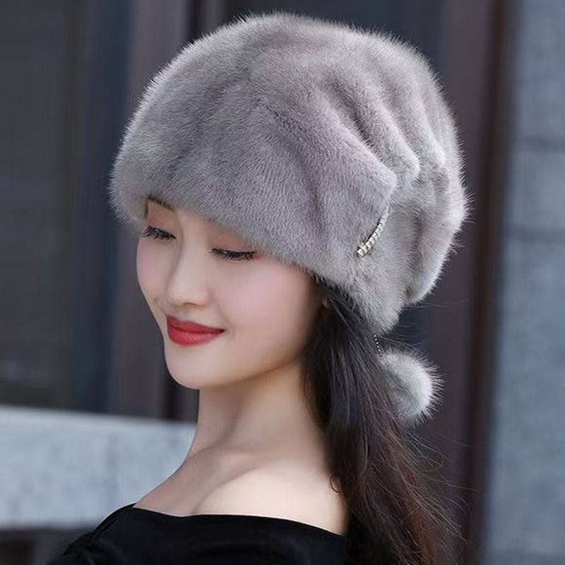 冬天水貂帽子女冬季中老年护耳保暖时尚妈妈礼帽蒙古贝雷包头帽潮