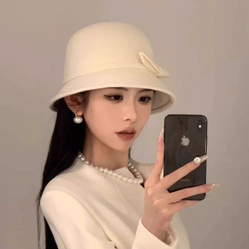 小礼帽赫本风法式渔夫帽女士小香风秋冬季气质优雅名媛千金盆帽子
