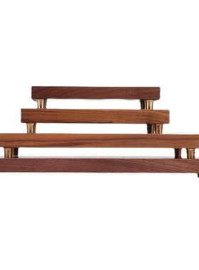 铜匠铁铺 胡桃木原木底座新中式摆件长方形实木质带铜底底座