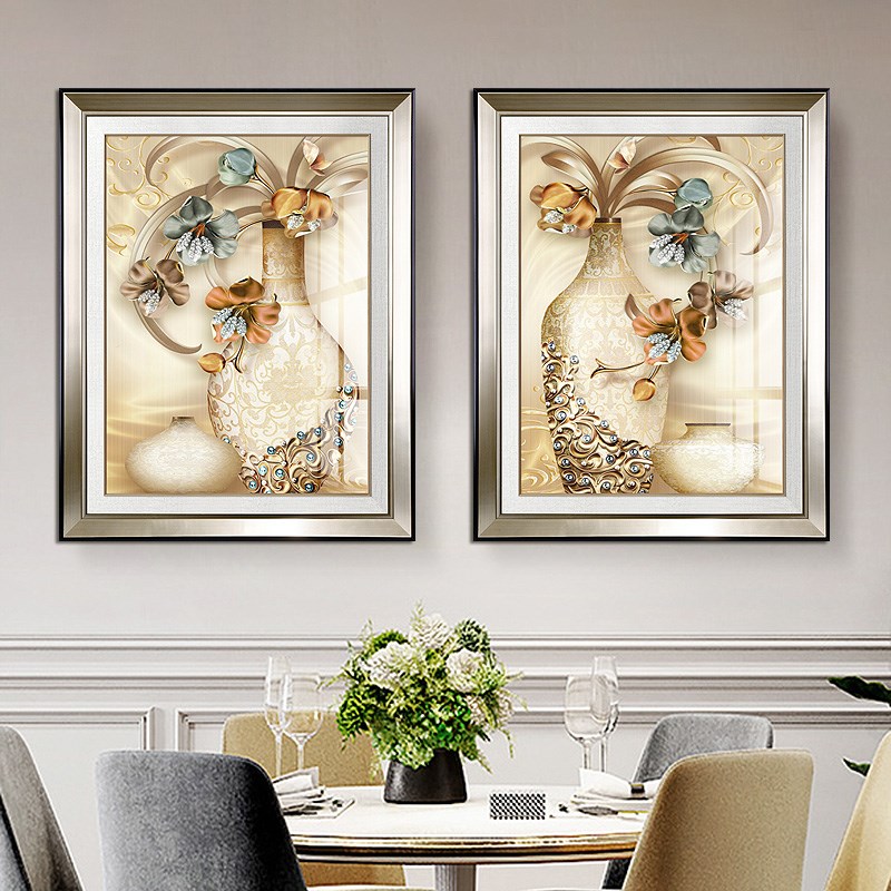 欧式餐厅装饰画现代简约画轻奢客厅花卉挂画沙发背景墙画美式壁画图片