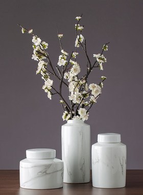 仿大理石陶瓷罐家居饰品摆件客厅陶瓷花器瓷瓶摆件客厅餐桌干花