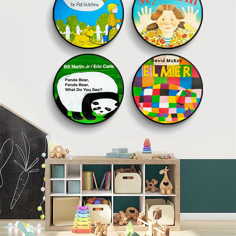 英文圆形绘本馆装饰画幼儿园亲子文化教室楼梯墙面壁画儿童房挂画图片