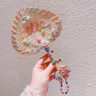 HD4363夏季 葵扇复古草莓编织扇子手摇扇可爱小熊猫芭蕉扇蒲扇 老式