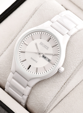 正品HOHE鸿鹤手表 男士双历陶瓷防水石英表 日本机芯时尚休闲男表