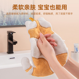 猫咪擦手巾珊瑚绒厨房可挂式抹手布儿童可爱吸水不掉毛家用插手帕