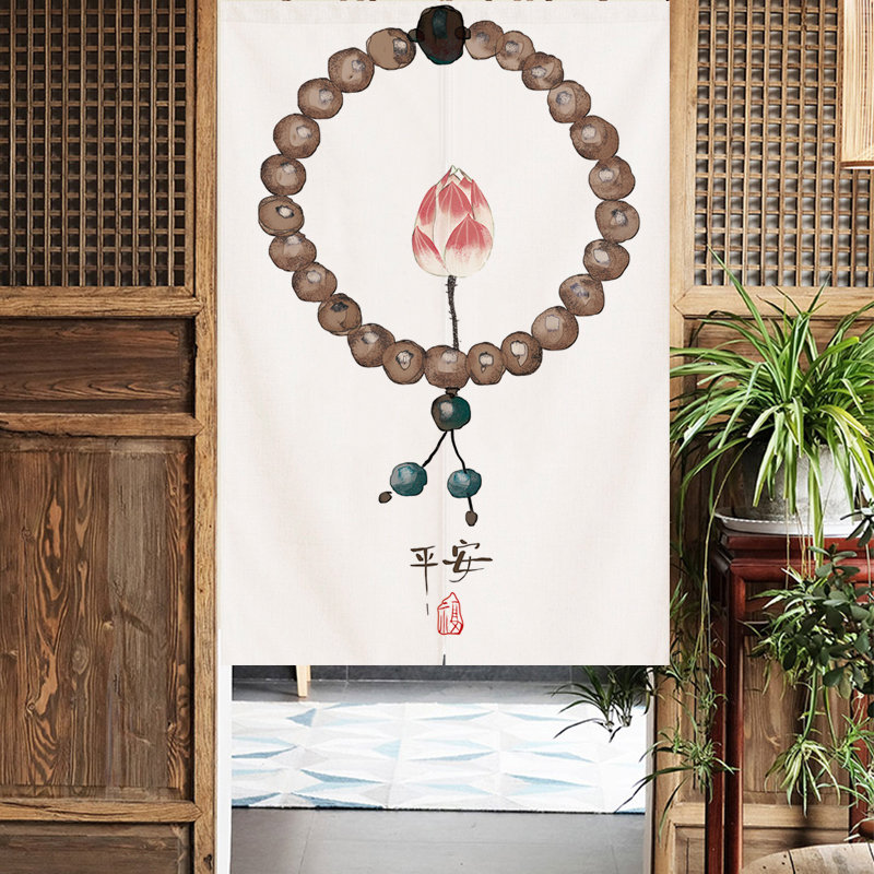 中式布艺门帘卧室隔断帘厨房防y油烟半帘短帘厕所卫生间免打孔挂