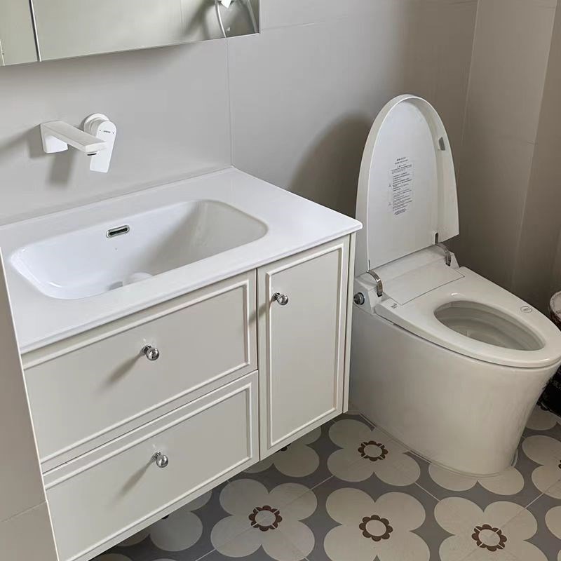 轻法式奶油风橡木烤漆浴室柜组合陶瓷一H体盆洗手洗脸洗漱台盆镜